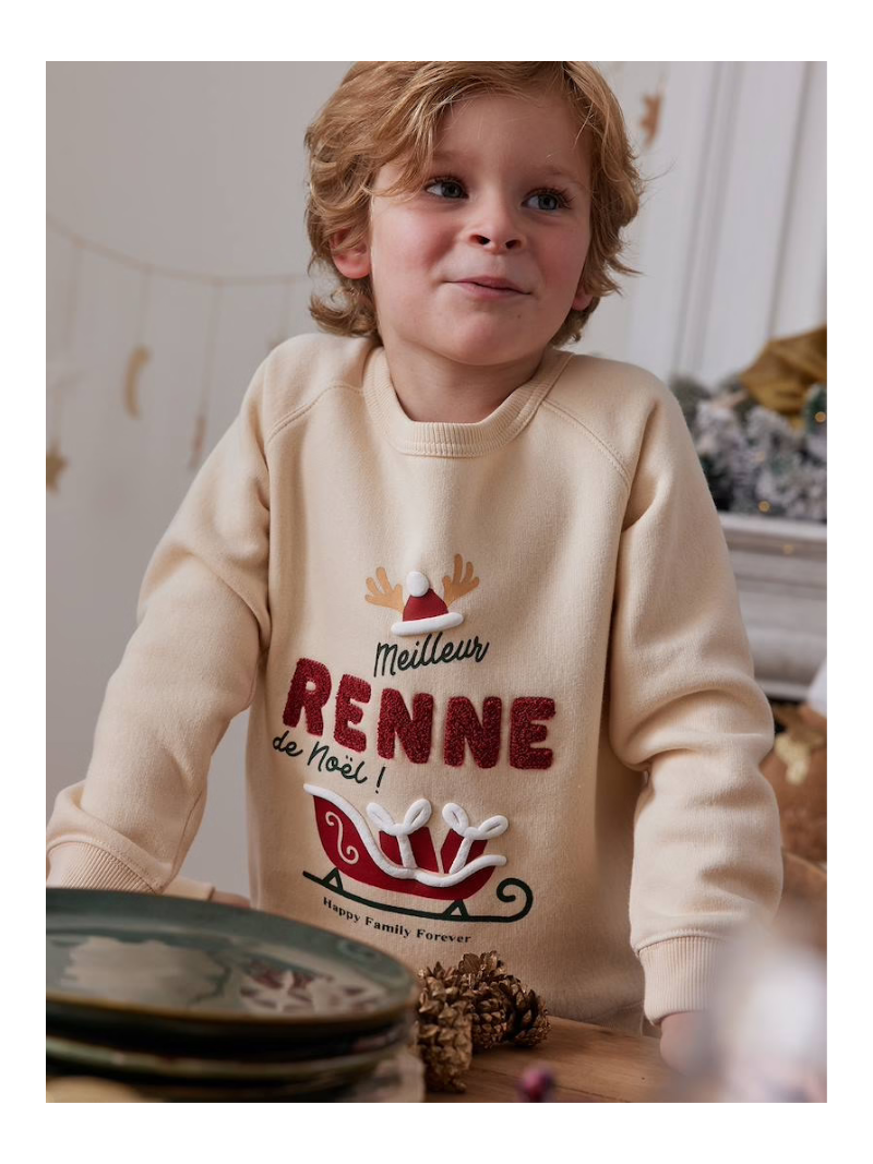 Kinder Sweatshirt Familien-Capsule WEIHNACHTEN, mit Recycling-Polyester - vanille